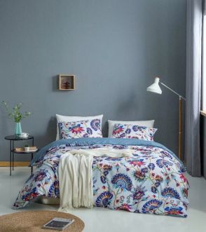Shatex Summer Twin Size Blue Floral Comforter Sets 2 Pieces with 1 Pillow Sham