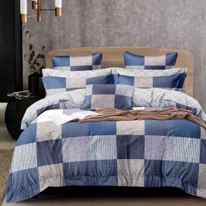 Shatex Twin Size Grid Blue Soft Bedding Comforter Sets 2 Pieces with 1 Pillow Sham