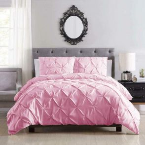 Shatex 3 Pieces Pleated Flower Comforter Set,Pink