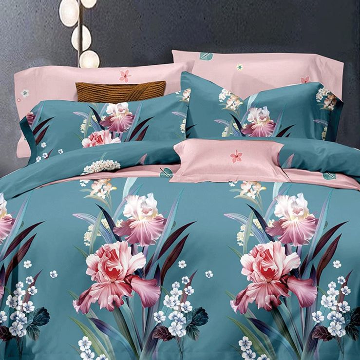 Shatex Twin Teal Blue Comforter Set Floral Lightweight 2 Pieces